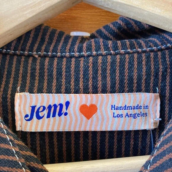 JEM! Brown & Navy Railroad Striped Shrunken Ranch Jacket - Size S - 0312IG - Picture 4 of 4